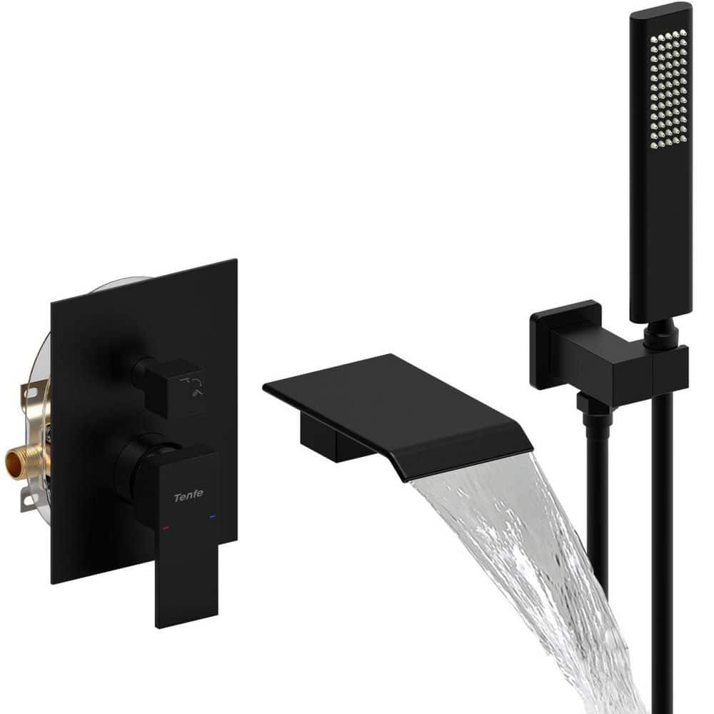 Partry 1-Spray Wall Mount Tub Faucet with Hand Shower Waterfall Bathtub Shower Faucet Set in Matte Black(Valve Included) price history on PriceWatchPro