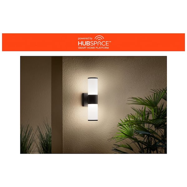 Hartford 14.25 in. Millennium Black Hardwired LED Smart Cylinder Outdoor Wall Light Sconce Powered by Hubspace