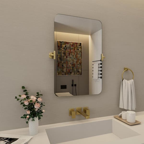 Nivorix Lunova 20 in. W x 30 in. H Rectangular Framed Tilt Wall Mount Bathroom Vanity Mirror in Gold