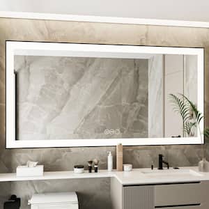 72 in. W x 36 in. H Sliver Vanity Mirror Framed Rectangular Smart Anti-Fog LED Light Bathroom Mirror 3-Color