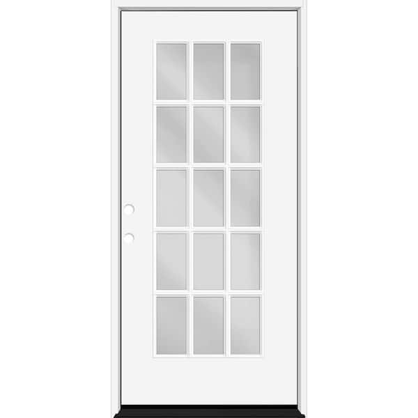 Reliant 36 in. x 80 in. FullLite 15L SDL Clear Glass RHIS Unfinished White Fiberglass Prehung Front Door w/6-9/16 Jamb