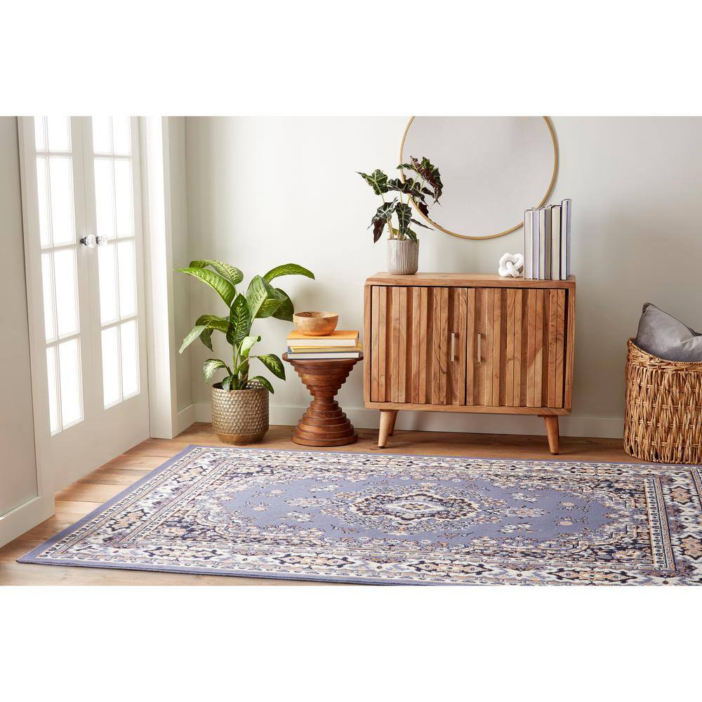 Country Blue and Brown Traditional Medallion Area Rug