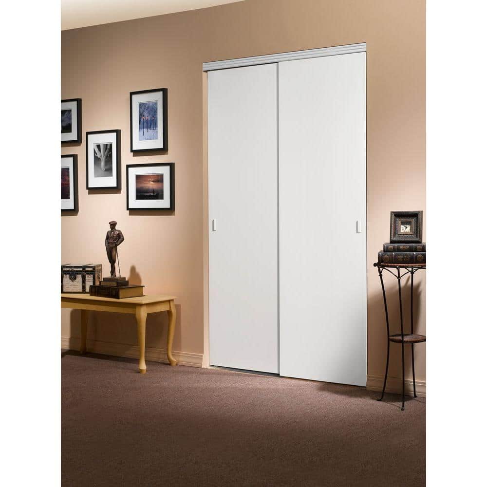 Solid Core Primed Sliding Closet Doors with Chrome Finish, 48" x 80"