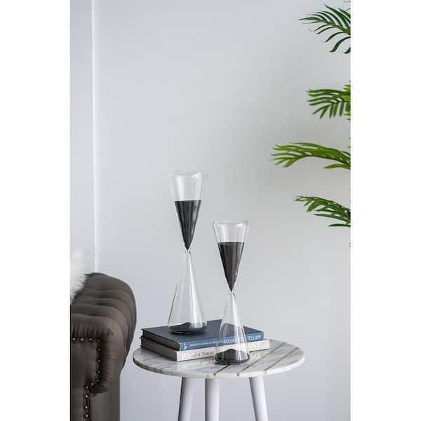 Triangular Hourglass with Black Sand-90-Minute Glass Timer on Crystal Stand