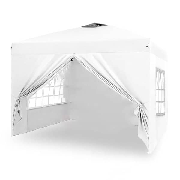 10 ft. x 10 ft. Steel Frame Pop-up Gazebo Portable Canopy Tent with 4 Sidewalls Windows Wheeled Bag For Outdoor White