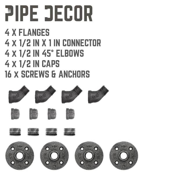 Pipe Decor 1/2 in. Black Steel Pipe Wall Hook Kit (4-Pack)