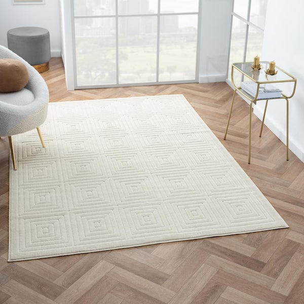 Arlo Ivory 5 ft. x 7 ft. Geometric High-Low Polypropylene Indoor/Outdoor Area Rug