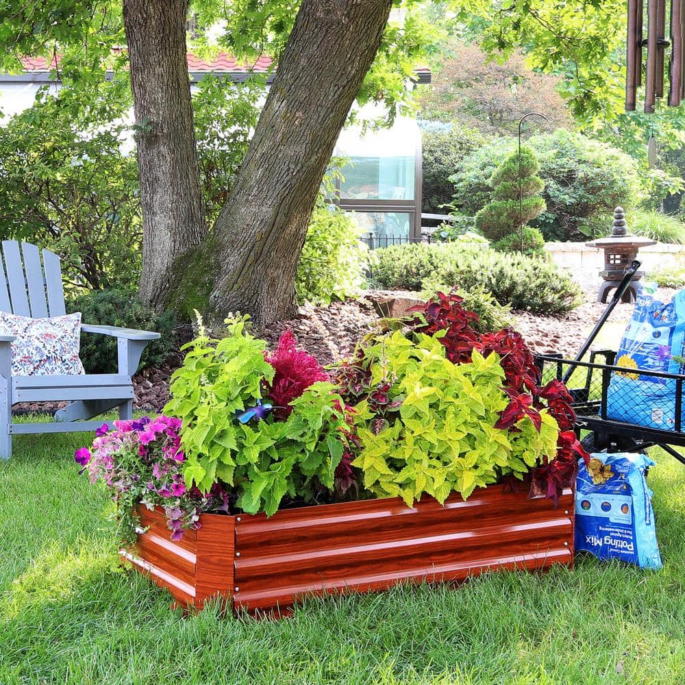 Woodgrain Galvanized Steel Raised Garden Beds, 48" x 24" x 11.75"