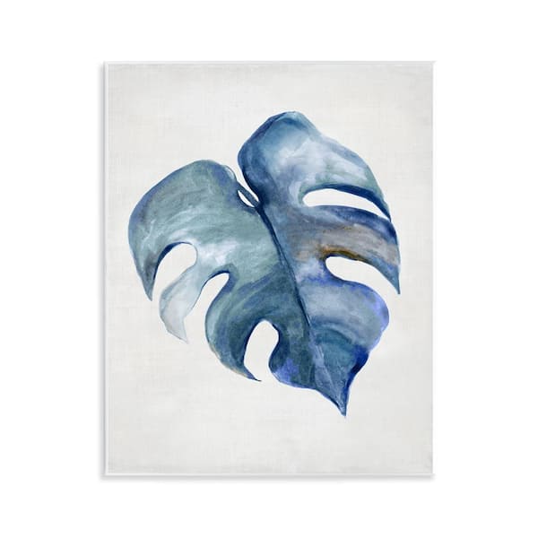 Stupell Industries Blue Monstera Leaf by Hannah Dawson Unframed Nature Graphic Art Print 14 in. x 11 in.