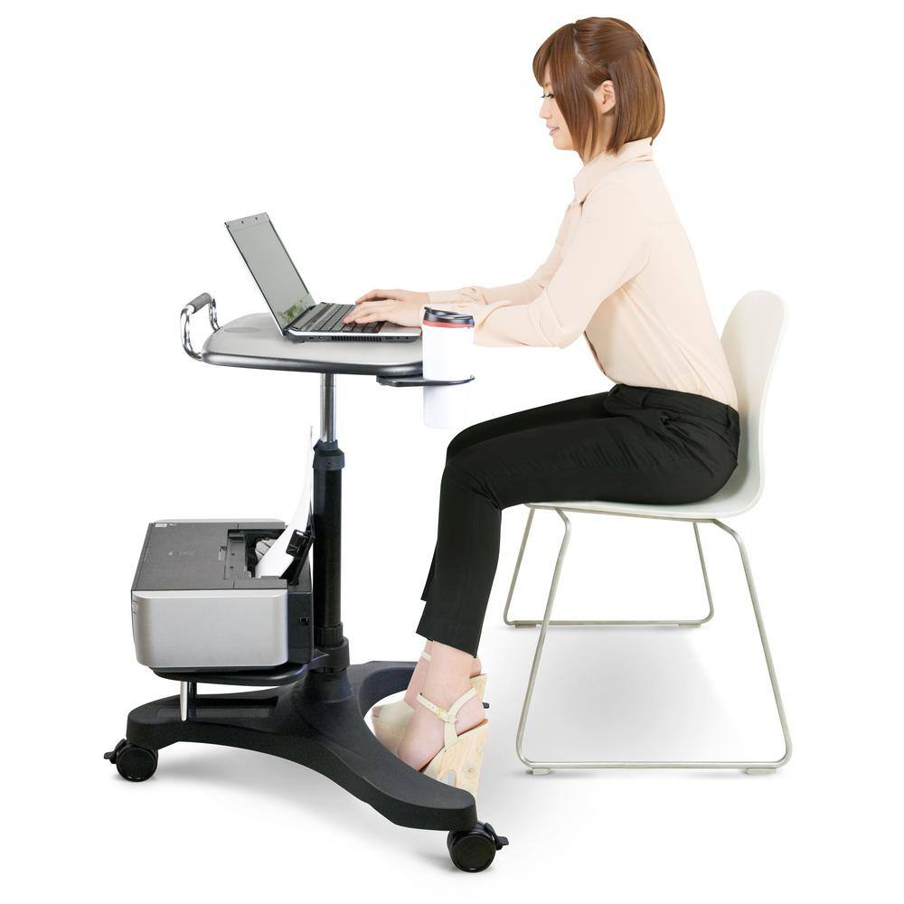 Black Adjustable Height Standing Laptop Desk with Cup Holder