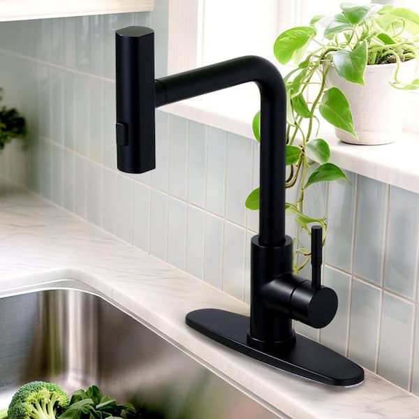 13.5 in. H Single Handle 360° Swivel Spout Pull Down Sprayer Kitchen Faucet with 3-Mode Spray Included in Matte Black