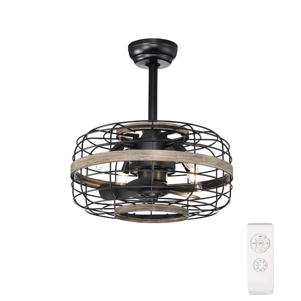 Unbranded 18 in. Smart Indoor Matte Black Ceiling Fan with Remote Control and 5 ABS Blades Caged Reversible DC Motor Fan Lights