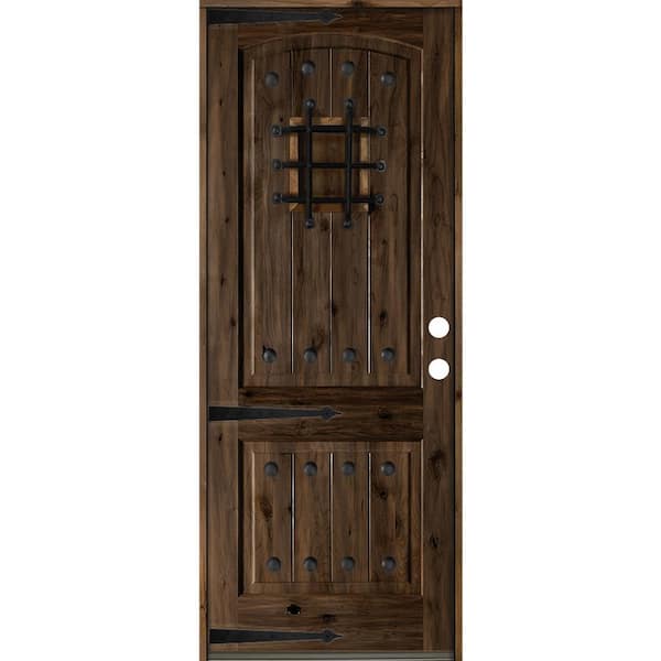 Krosswood Doors 36 In X 96 In Mediterranean Knotty Alder Arch Top 2 Panel Left Handinswing 3189