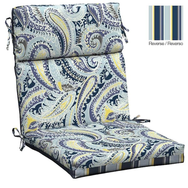 Hampton Bay Reversible Stella Paisley High Back Outdoor Chair Cushion-DISCONTINUED