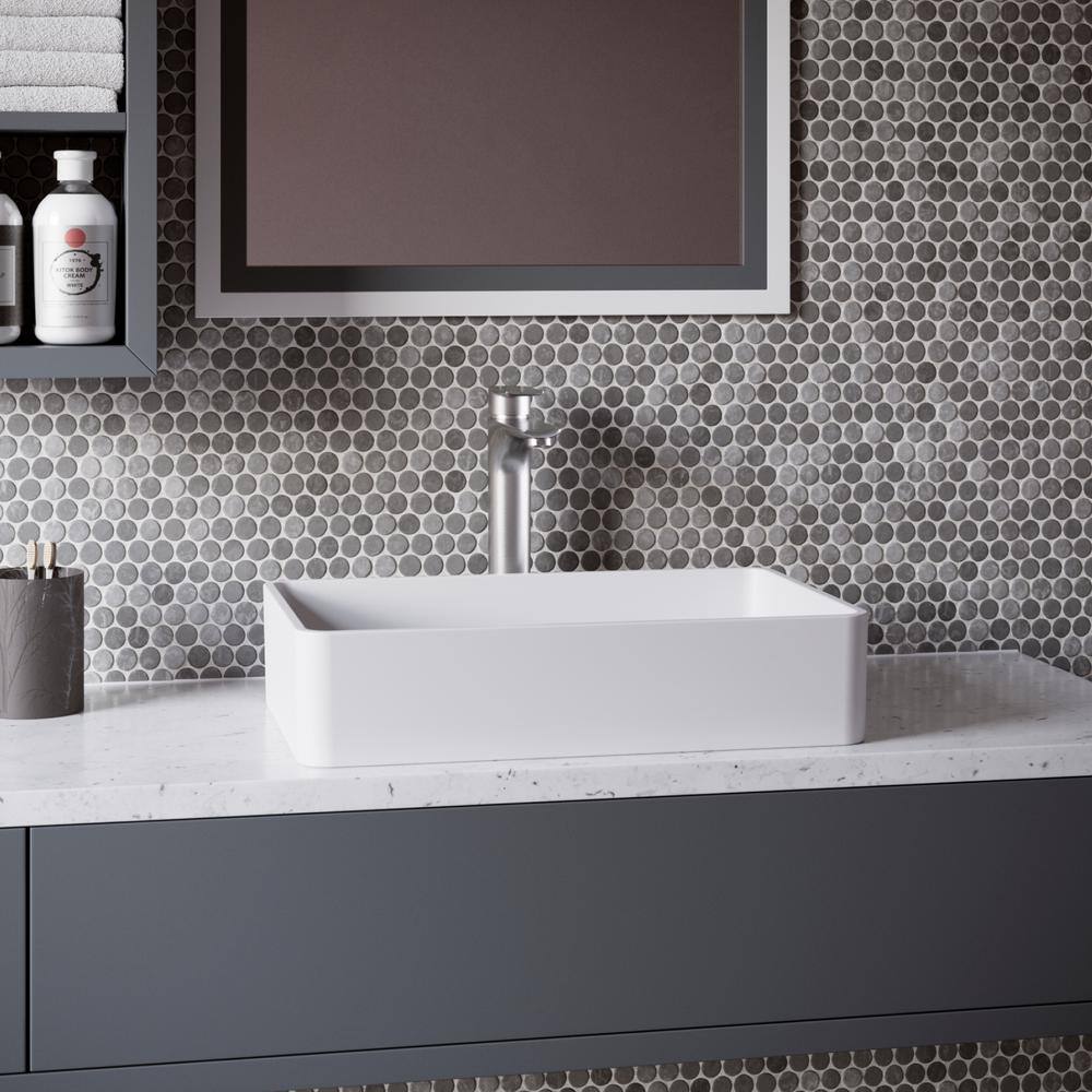 Matte White Acrylic Rectangular Above-Counter Vessel Sink