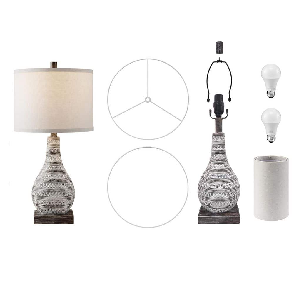Sana 24'' Distressed Brown Farmhouse Table Lamp Set with USB Ports