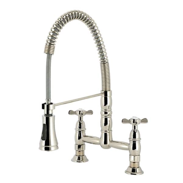 Essex 18.75 in. H 2-Handle Deck Mount Standard Kitchen Faucet in Polished Nickel