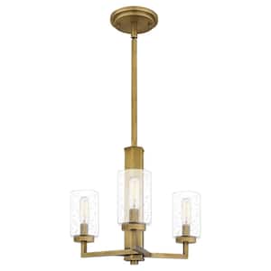 Sunburst 3-Light Weathered Brass Pendant with Clear Seeded