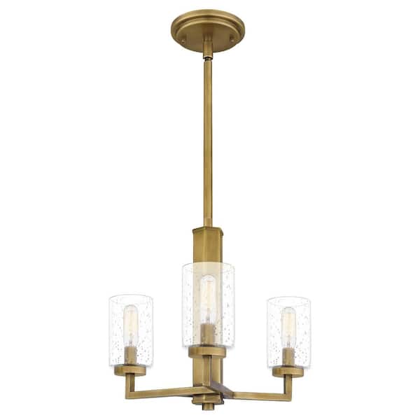 Quoizel Sunburst 3-Light Weathered Brass Pendant with Clear Seeded