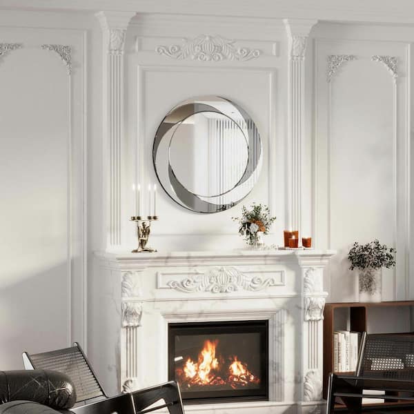 Unbranded 24 in. W x 24 in. H Wall-Mounted Silver Round Mirror Home Decorative Vanity Wall Mirror