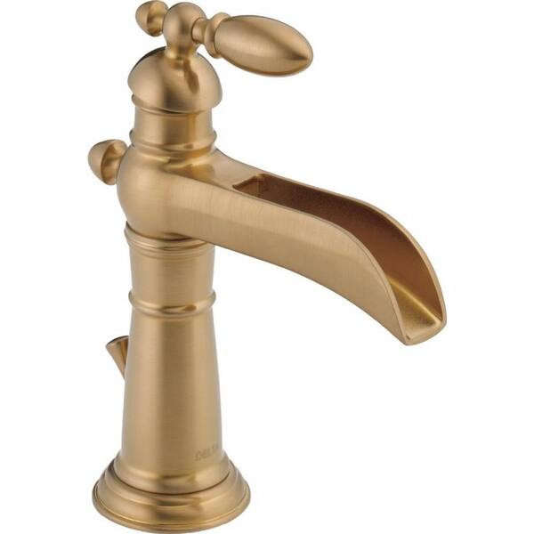 Delta Victorian Single Hole Single-Handle Open Channel Spout Bathroom Faucet with Metal Drain Assembly in Champagne Bronze