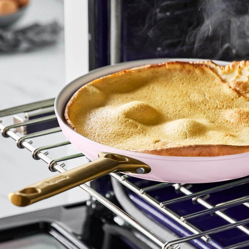 Blush Pink Ceramic Nonstick 10-Piece Cookware Set with Gold Handles