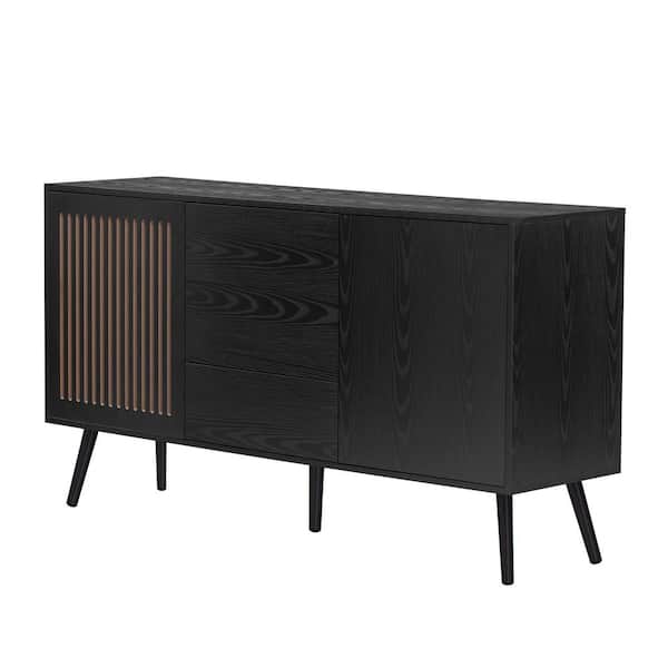 Tileon 58.2 in. W x 15.7 in. D x 31.8 in. H Black Linen Cabinet Modern Cabinet with 2 Doors and 3 Drawers
