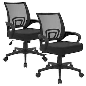 Mesh Ergonomic Office Task Chair in Black with Armrests Swivel Adjustable Height Set of 2