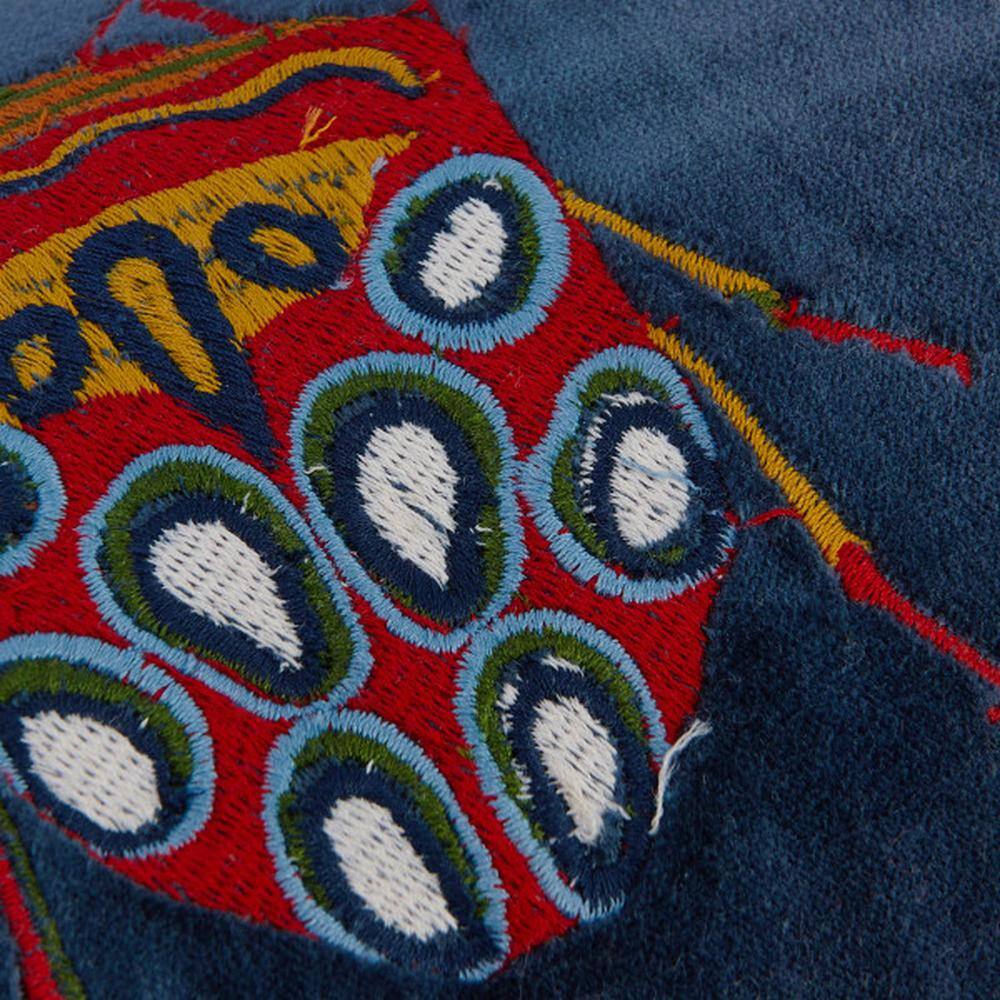 Multicolor Cotton Velvet Embroidered Beetle Lumbar Pillow