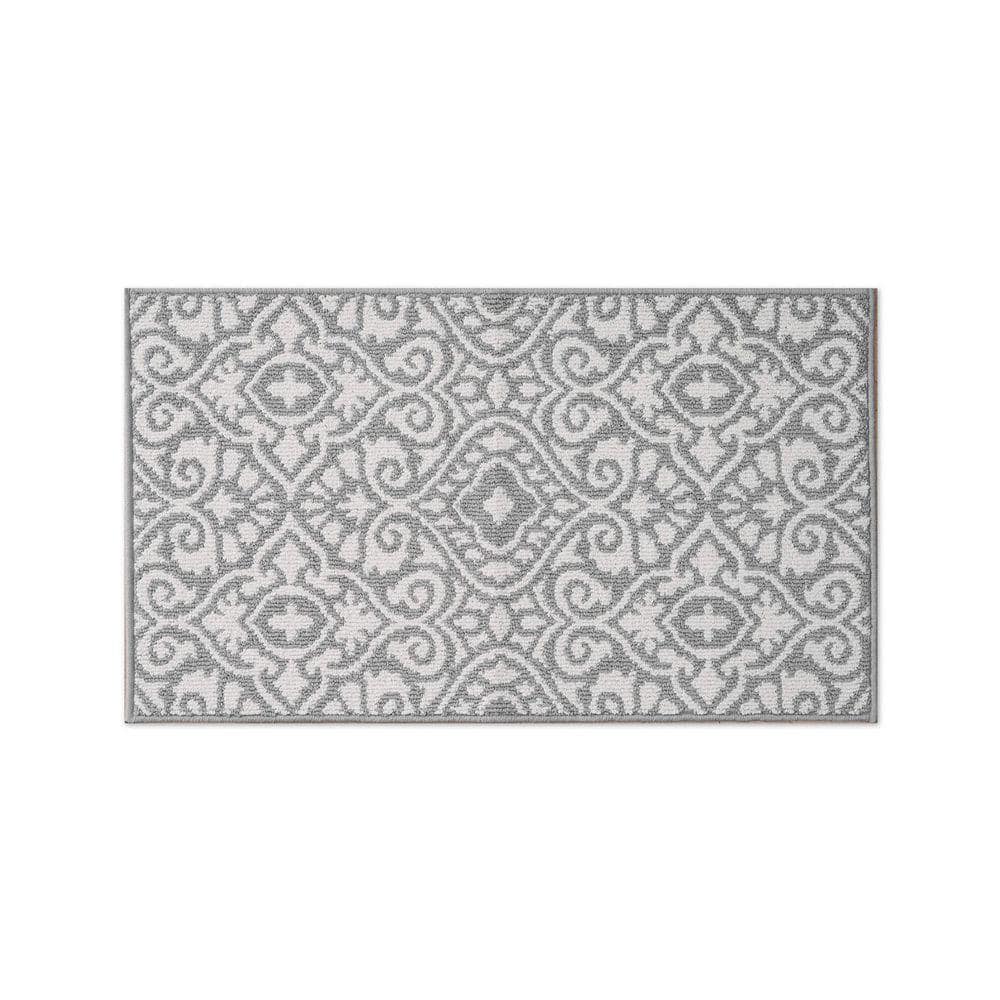 Laura Ashley Washable Skid-Resistant Light Grey/Ivory 2 ft. x 4 ft