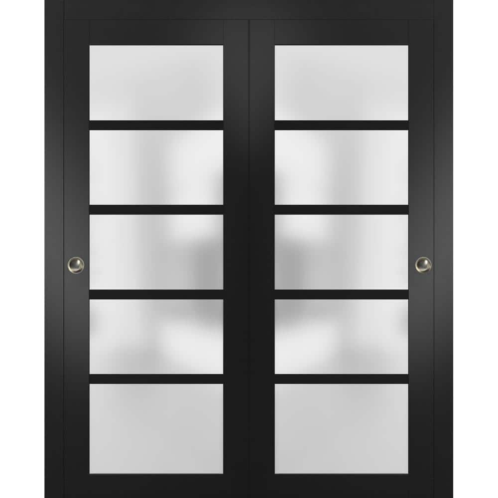 48 in. x 80 in. 5-Panel Black Finished Solid MDF Sliding Door with Closet Bypass Hardware -  Sartodoors, 4002DBDBLK48