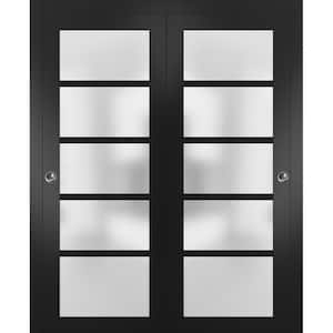 48 in. x 80 in. 5-Panel Black Finished Solid MDF Sliding Door with Closet Bypass Hardware