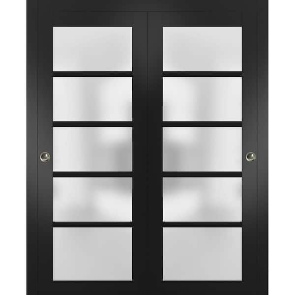 Sartodoors 48 in. x 80 in. 5-Panel Black Finished Solid MDF Sliding Door with Closet Bypass Hardware