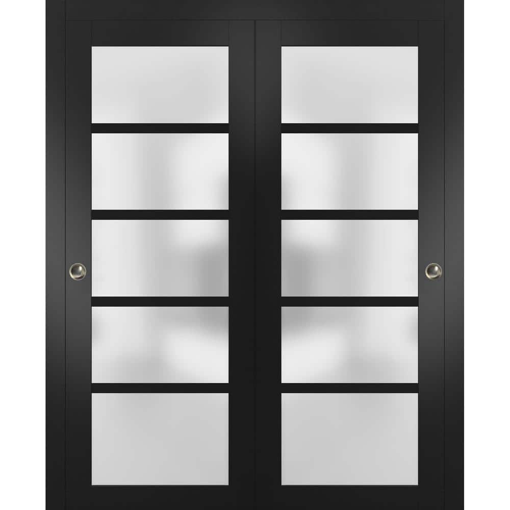 Sartodoors 64 in. x 80 in. 5-Panel Black Finished Solid MDF Sliding Door with Closet Bypass Hardware -  4002DBDBLK64