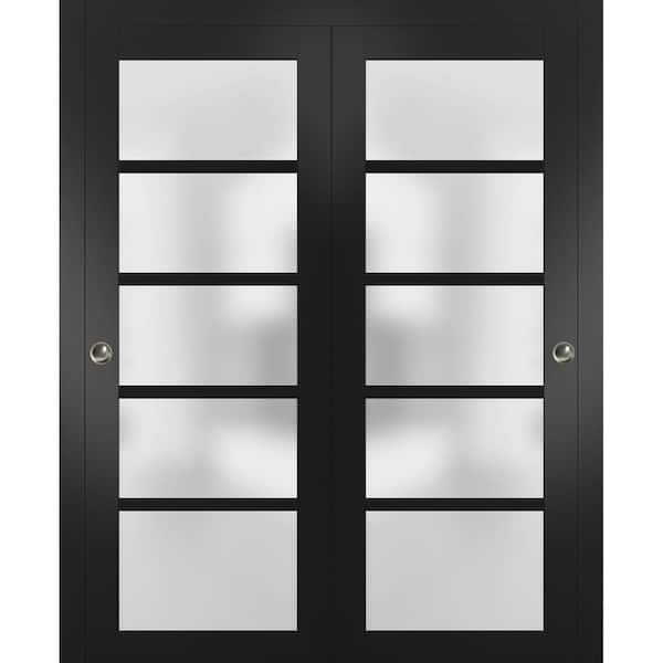 Sartodoors 72 in. x 80 in. 5-Panel Black Finished Solid MDF Sliding Door with Closet Bypass Hardware