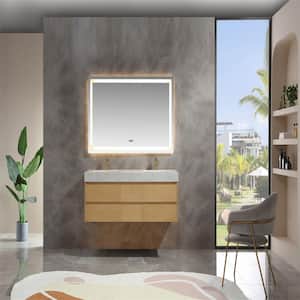 Moray 60 in. W x 21 in. D x 21 in. H Double Sinks Floating Bath Vanity in Maple with White Engineer Stone Composite Top