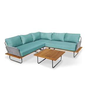 Kingston 4-Piece Aluminum Woven Rope Outdoor Patio Sectional Sofa Set with Acrylic Cast Breeze Cushions