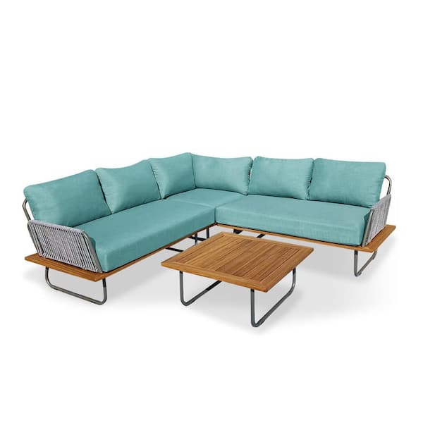 Kingston 4-Piece Aluminum Woven Rope Outdoor Patio Sectional Sofa Set with Acrylic Cast Breeze Cushions