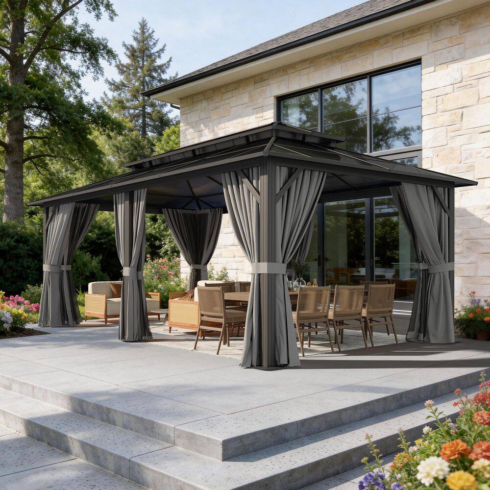 20 ft. x 12 ft. Steel Frame Double Polycarbonate Roof Outdoor Gazebos with Hooks, Curtains, and Netting price history on PriceWatchPro