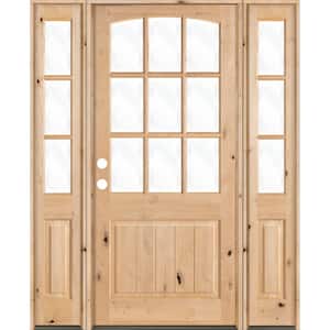 60 in. x 96 in. Knotty Alder Right-Hand/Inswing 9-Lite Clear Glass Unfinished Wood Prehung Front Door with Sidelites