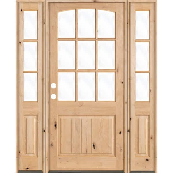 Krosswood Doors 60 in. x 96 in. Knotty Alder Right-Hand/Inswing 9-Lite Clear Glass Unfinished Wood Prehung Front Door with Sidelites