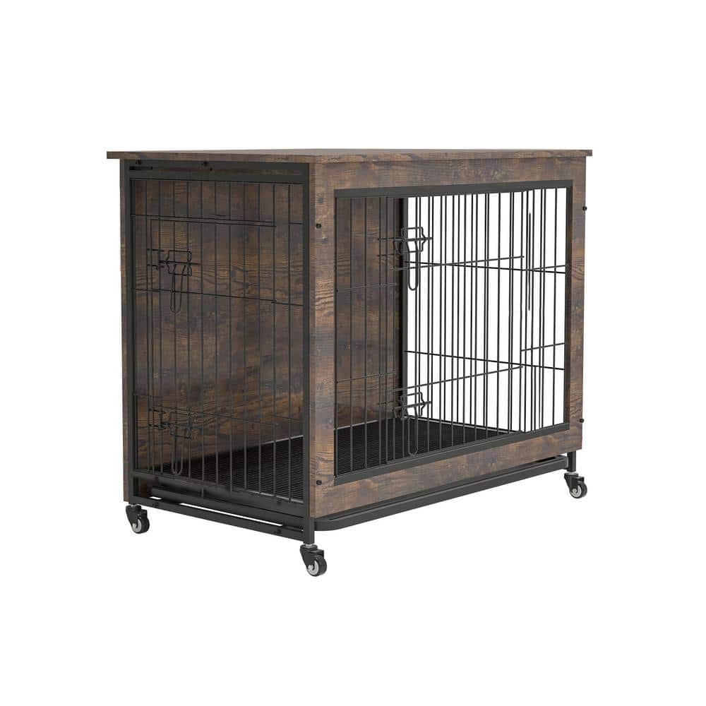 38.3 in. L x 23.4 in. W x 32 in. H Dog Crate Furniture, Cushion Wooden Dog 