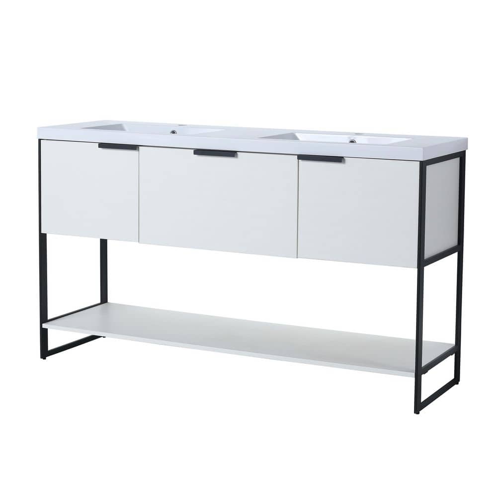 59.1 in. W x 18.25 in. D x 34.3 in. H in White Bathroom Vanity with Culture