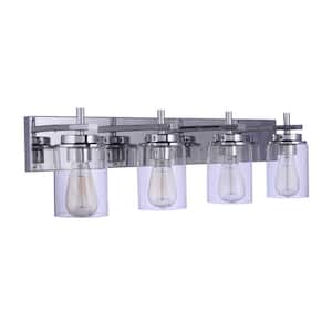 Reeves 32 in. 4-Light Chrome Finish Vanity Light with Clear Glass Shade