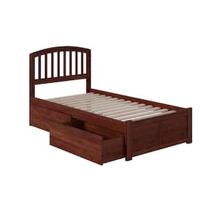 Richmond Walnut Twin Solid Wood Storage Platform Bed with Flat Panel Foot Board and 2 Bed Drawers