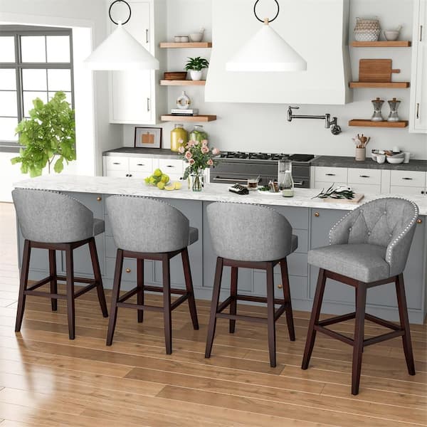 Costway 31 in. Grey Brown Low Back Swivel Bar Stools Tufted