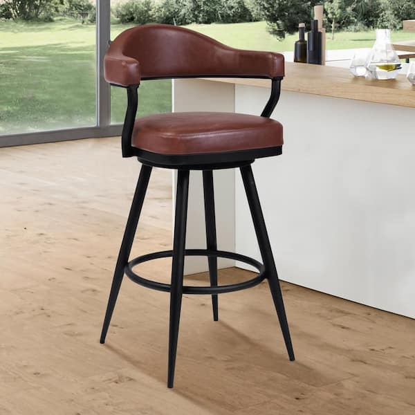 Armen Living Justin 42 in. Black Coffee Powder Coated Finish Vintage Metal Bar Stool with Faux Leather Seat
