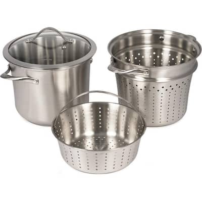 Contemporary 8 qt. Stainless Steel Multi-Pot with Glass Lid