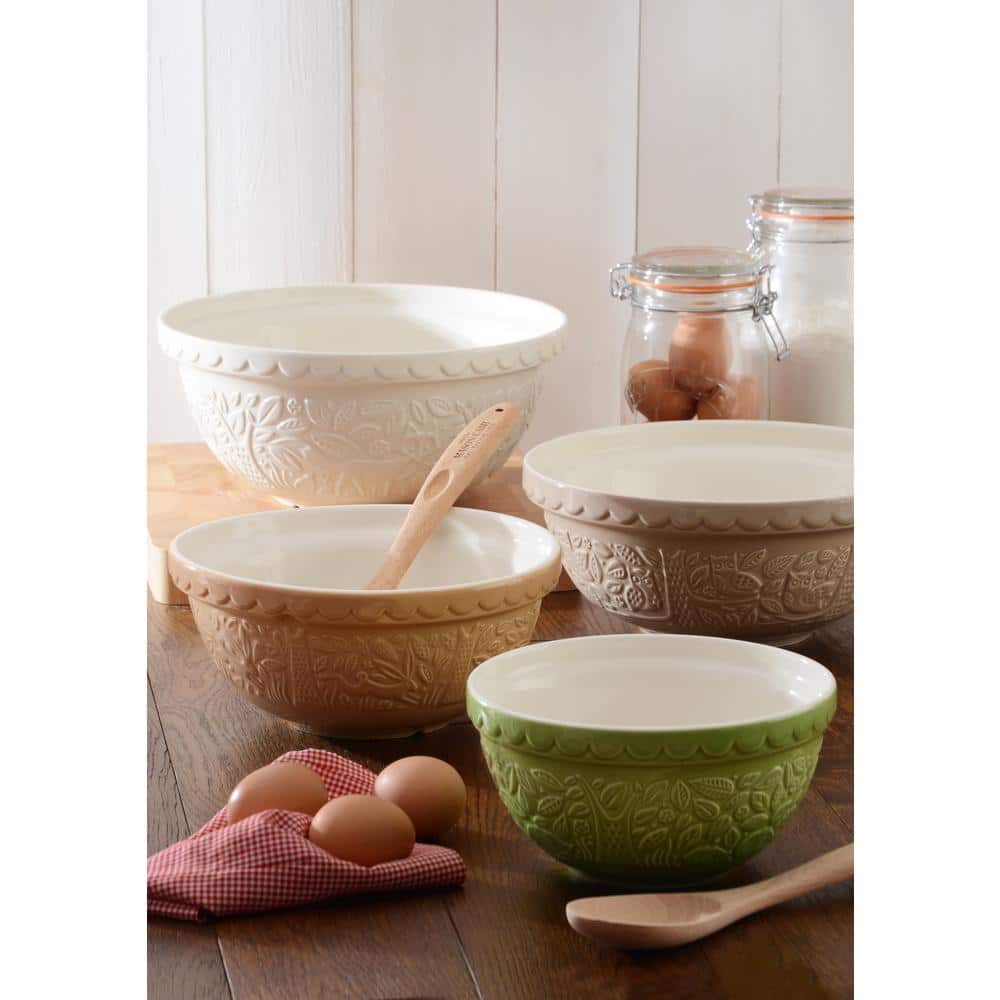 Rustic Embossed Ceramic Mixing Bowl Set in Multicolor