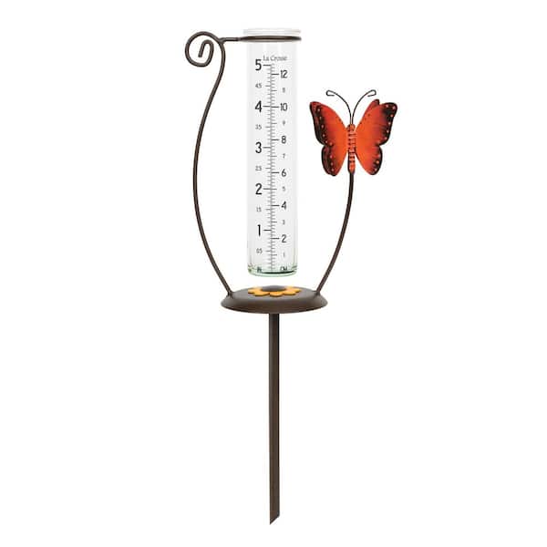 5 inch capacity Glass Orange Butterfly Rain Gauge